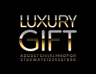 Vector chic Sign Luxury Gift. Modern glossy Font. Golden Alphabet letters and Numbers.