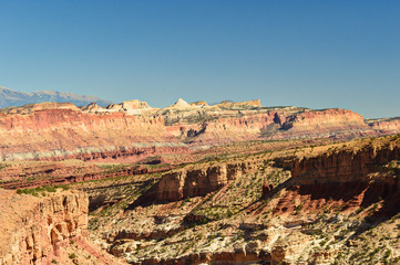 Extraordinary landscape, mountains and rocks views from viewpoint in the Capitol Reef national park in south central Utah