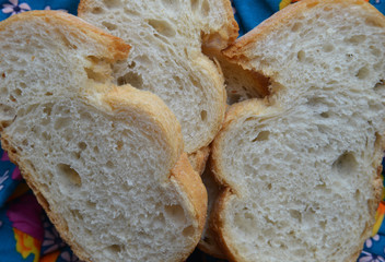 slices of bread on fabric background