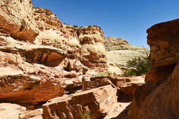 Rock formations of sand stone and beautiful views in the Capitol Reef national park, Utah