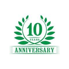 10 years logo design template. Tenth anniversary vector and illustration.