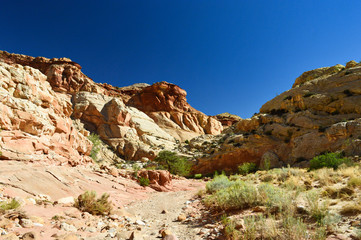 Fototapeta na wymiar Rock formations of sand stone and beautiful views in the Capitol Reef national park, Utah