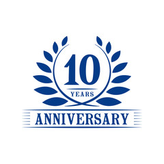 10 years logo design template. Tenth anniversary vector and illustration.