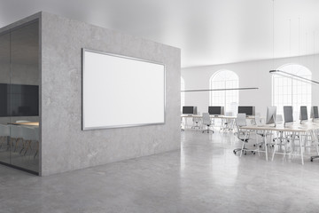 Office in classic interior with banner