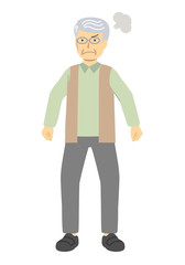 怒るメガネをかけたシニア男性
