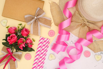 Pink femininity decoration for women and girls with hat and pink ornaments 