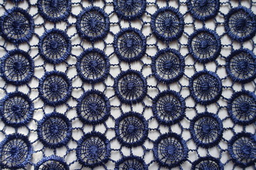 Top view of navy blue lacy fabric