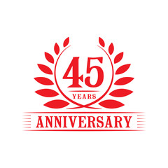 45 years logo design template. Forty fifth anniversary vector and illustration.