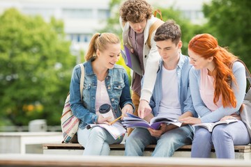 Group of friends studying together at university campus