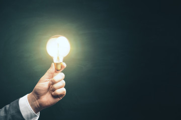 Businessman hand holding light bulb