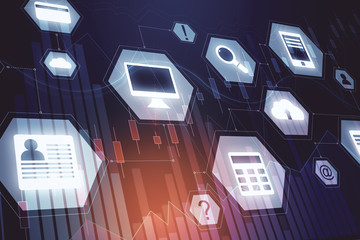 Digital business interface on virtual screen.