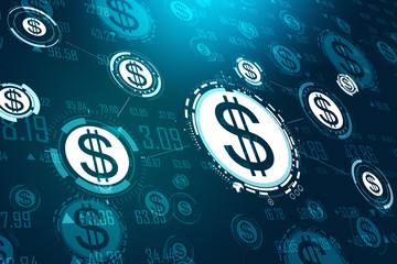 Creative glowing dollar icon interface