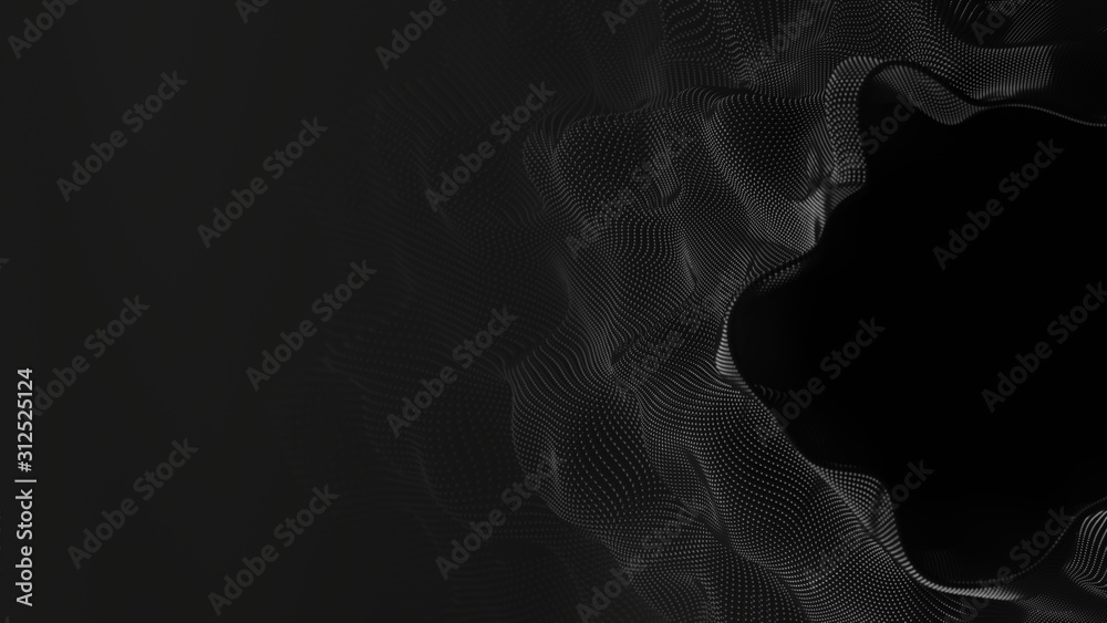 Poster 3d rendering of gray scale abstract dot waves. concept for big data, high technology background, mac