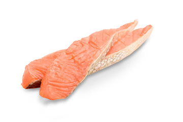 two pieces of salted salmon fish isolate on white