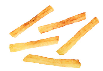 fried potatoes on white background