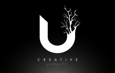 Letter U Design Logo with Creative Tree Branch. U Letter Tree Icon Logo © twindesigner