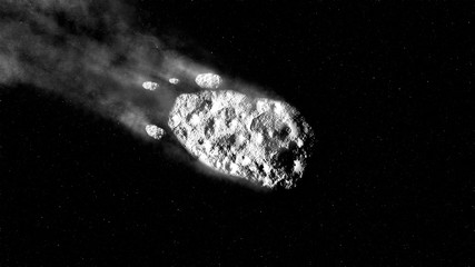 A meteors or comets are falling to in a starry sky.