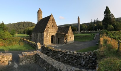 Saint Kevin's Kitchen in Glendalough - early Medieval monastic settlement near Dublin in Ireland
