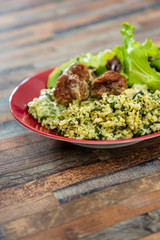beef meatball and herbs cooked vegetables