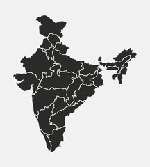 India vector map isolated on white background. India map with states. Indian background.
