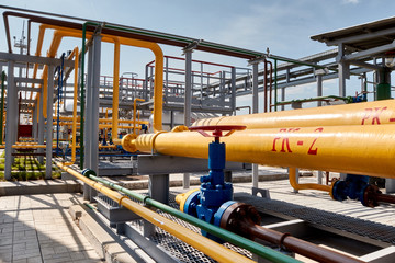 Gas industry, gas transport system. Gas pipeline. Gas pipes, stop valves and appliances for gas...