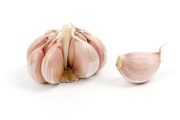 head of garlic on a white background