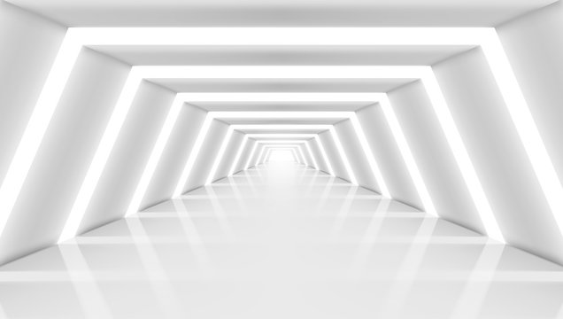 3D Abstract Future Long Corridor Light Interior