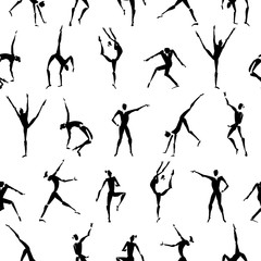 Seamless pattern with hand drawn ink dancing figures