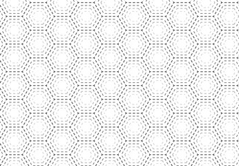 Vector seamless pattern with polygons. Linear geometric texture. Hexagonal abstract background. Polygonal grid with graphic dotted elements.