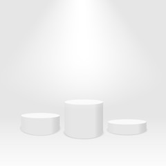 White cylinder template. 3d base stand podium or studio pedestal round platform showroom illustration