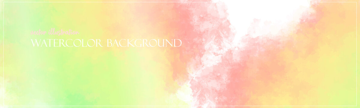 Rainbow watercolor background. Colorful texture banner with free copy space for your graphic design or text. Vector illustrator. Ethereal colors. Subtle and delicate surface. © pawczar
