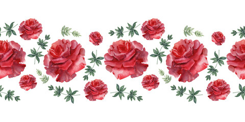 Watercolor border Scarlet holiday roses