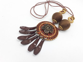 Ethnic Retro Vintage Natural Handmade Classic Woman Necklace from Wooden Rattan Bamboo Brown and...