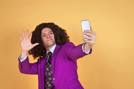 Weird Man Wearing Wig While Taking A Selfie