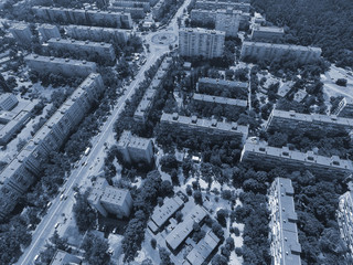 Soviet time (1970-th)residential area of Kiev at summer time (drone image).