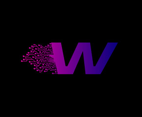 W Data Digital Connection Logo, Fast W Letter Logo Icon
