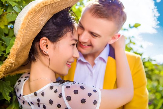 Close-up of happy loving couple outdoors