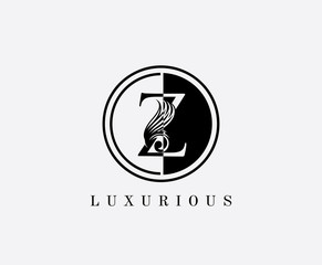 Z Letter Classic Floral Logo. Luxury Z Swirl Circle Logo Icon