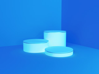 Abstract geometry shape light blue color podium on dark blue color background for product. Minimal concept. 3d rendering