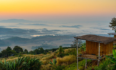 Morning misty mountain view at Ban Doi Sa-ngo Chiangsaen Chiangrai Thailand. which includes a view of the Golden Triangle covering Thailand, Laos and Myanmar.