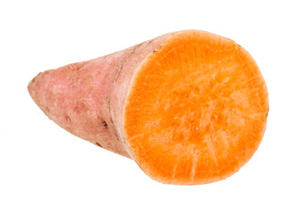 sliced tuber of sweet potato (batata) isolated