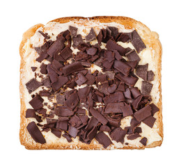 top view of toast with butter and chocolate flakes