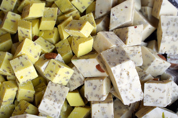 Turkish halva with almonds, sliced
