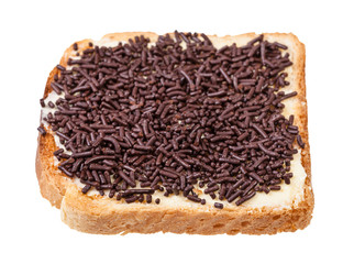 toast with butter and chocolate sprinkles isolated