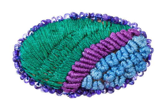 Oval Brooch Embroidered By Various Silk Threads