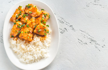 Portion of orange chicken