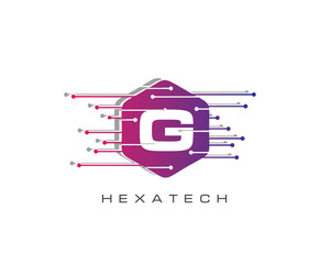 G Letter Digital Data Logo Icon, Modern Hexagon G Design Concept.