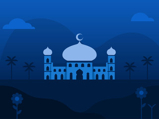 Mosque Background Illustration In Blue Tone
