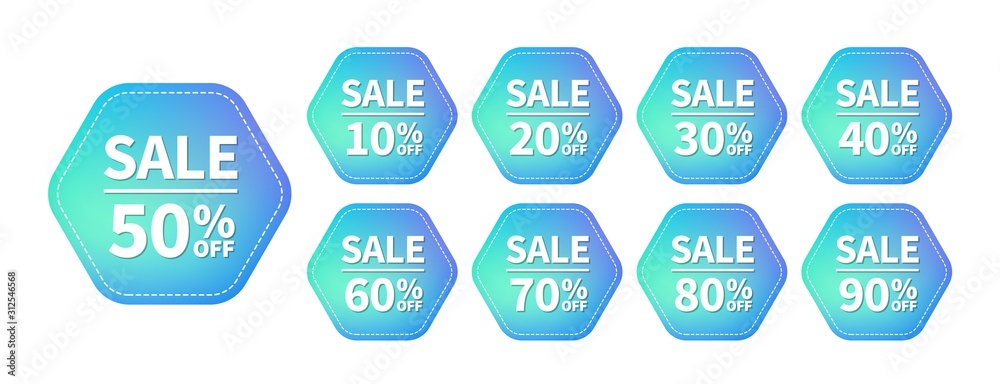 Aufkleber blue abstract sale tags design. bright label design template for print or web. vector badges templat