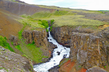 Litlanesfoss Waterfall and chutes and rapids in amazing and breathtaking natural landscape scenery...